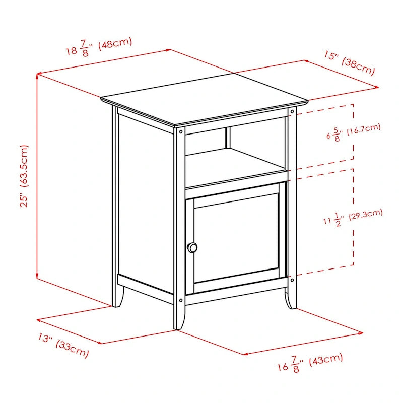 Tavolino d'appoggio e comodino moderno in legno massello – Finitura nera e naturale, 48 cm L x 38 cm P x 63,5 cm H