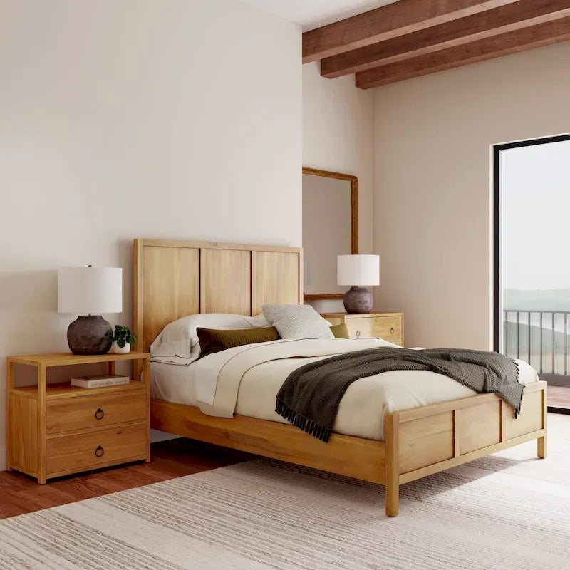 Letto a pannelli Queen Size – Legno massello e impiallacciatura, testiera Shaker a 3 pannelli, 360 kg
