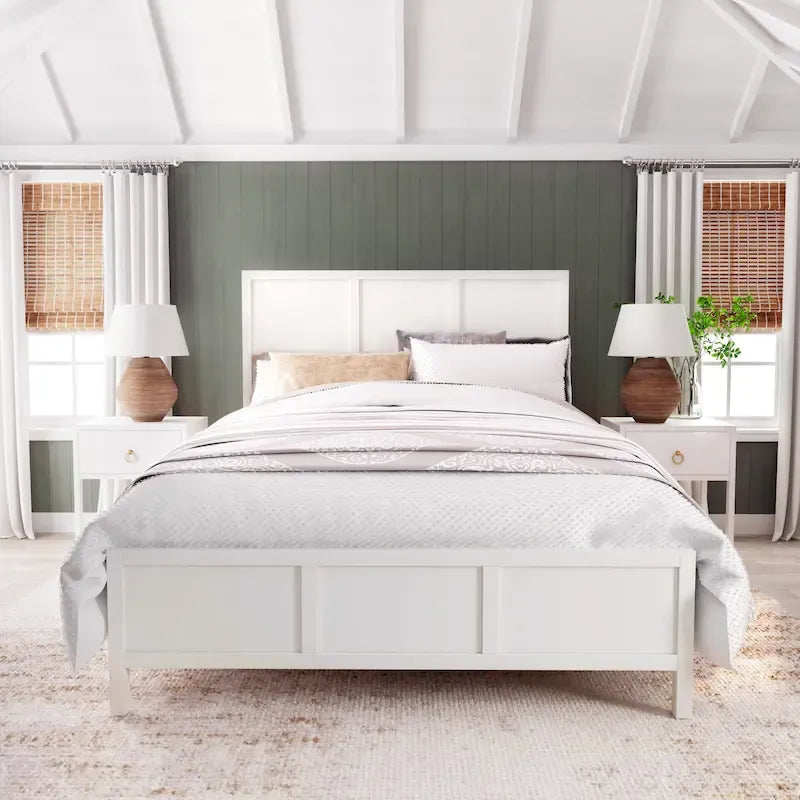 Letto a pannelli Queen Size – Legno massello e impiallacciatura, testiera Shaker a 3 pannelli, 360 kg