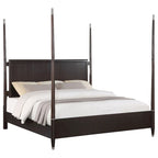 Letto a baldacchino queen-size con testiera fluttuante e pediera bassa, struttura in legno marrone per camera da letto