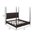 Letto a baldacchino queen-size con testiera fluttuante e pediera bassa, struttura in legno marrone per camera da letto