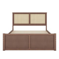 Letto matrimoniale in legno con contenitore, 4 cassetti e testiera in rattan