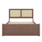 Letto matrimoniale in legno con contenitore, 4 cassetti e testiera in rattan