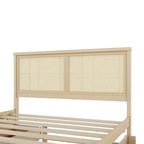 Letto matrimoniale in legno con contenitore, 4 cassetti e testiera in rattan