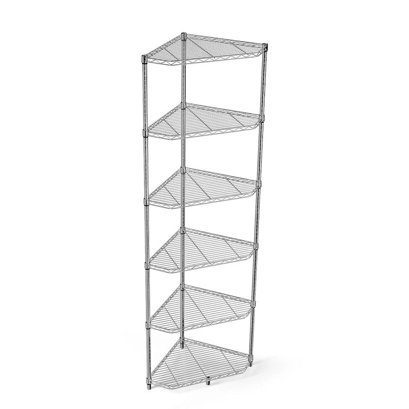 Scaffale a 6 ripiani resistente per angolo, autoportante, per esposizione e stoccaggio