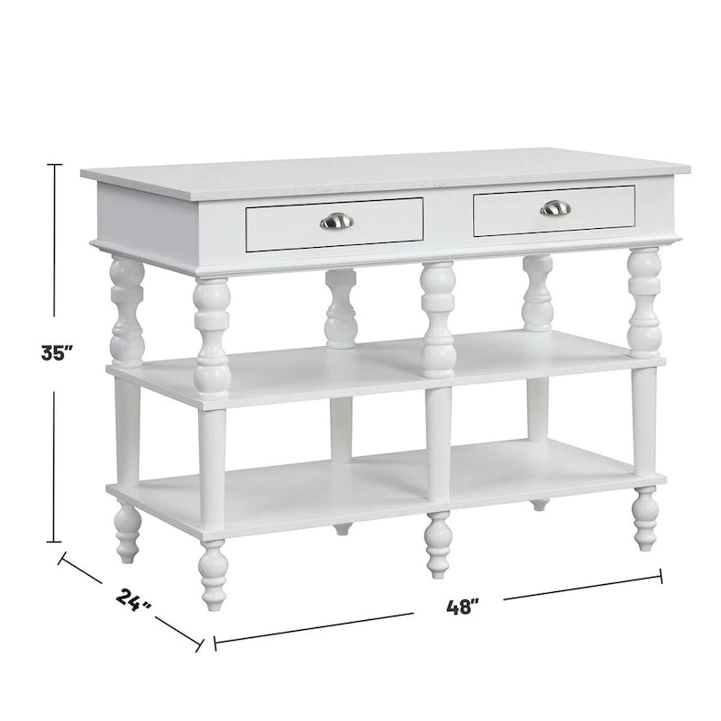 Isola Cucina Rettangolare con 2 Cassetti in Bianco