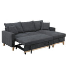 Divano letto sezionale reversibile in tessuto grigio scuro con chaise longue contenitore e letto estraibile