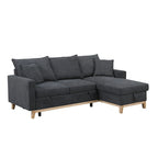 Divano letto sezionale reversibile in tessuto grigio scuro con chaise longue contenitore e letto estraibile
