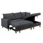 Divano letto sezionale reversibile in tessuto grigio scuro con chaise longue contenitore e letto estraibile