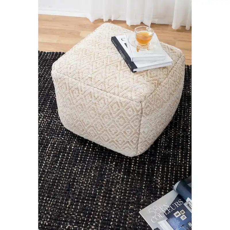 Pouf ottomano quadrato marrone Jani Rhombus 22 pollici - Poggiapiedi fatto a mano per soggiorno, camera da letto, cameretta, stanza dei bambini