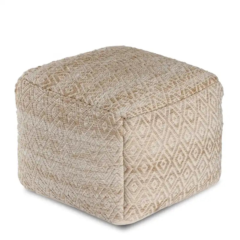 Pouf ottomano quadrato marrone Jani Rhombus 22 pollici - Poggiapiedi fatto a mano per soggiorno, camera da letto, cameretta, stanza dei bambini