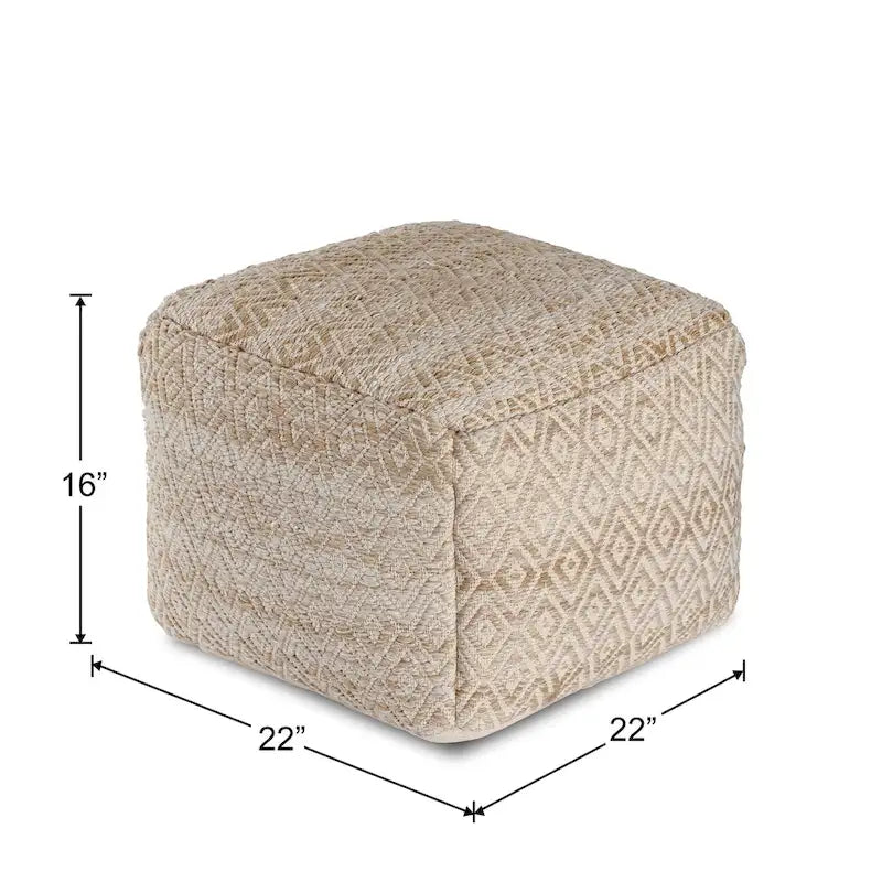 Pouf ottomano quadrato marrone Jani Rhombus 22 pollici - Poggiapiedi fatto a mano per soggiorno, camera da letto, cameretta, stanza dei bambini