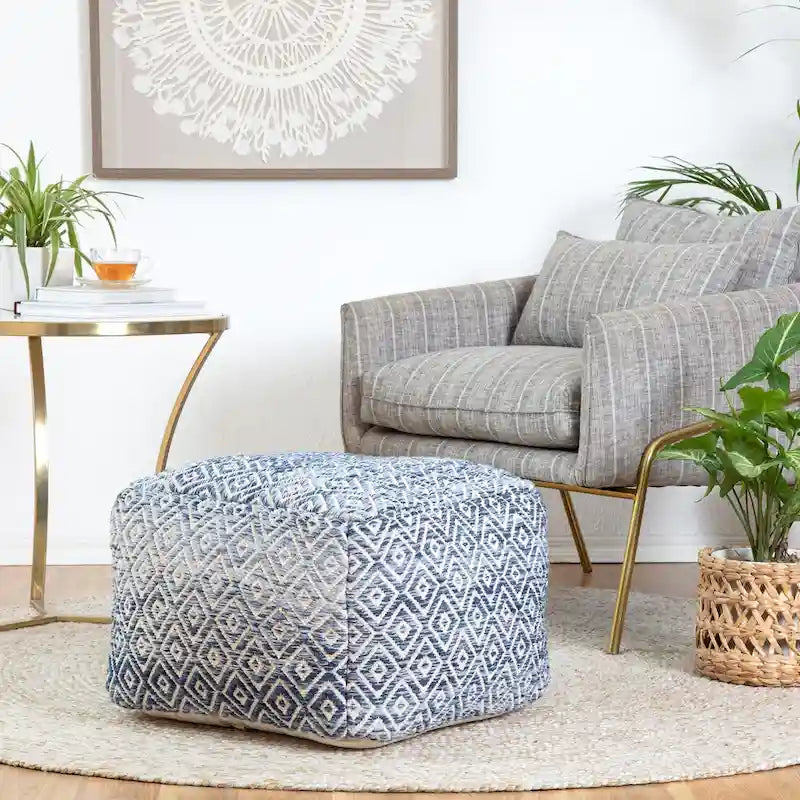 Pouf ottomano quadrato marrone Jani Rhombus 22 pollici - Poggiapiedi fatto a mano per soggiorno, camera da letto, cameretta, stanza dei bambini