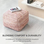 Pouf ottomano quadrato marrone Jani Rhombus 22 pollici - Poggiapiedi fatto a mano per soggiorno, camera da letto, cameretta, stanza dei bambini