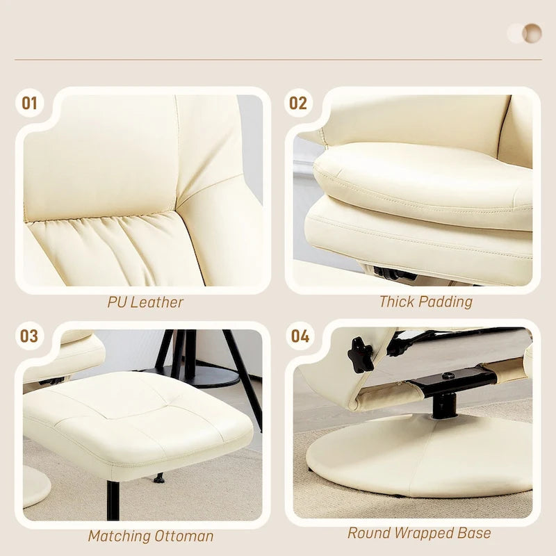 Poltrona reclinabile girevole Lounge color bianco crema