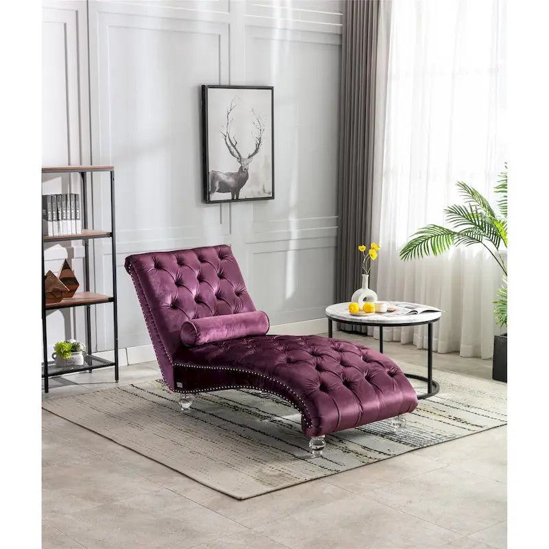 Divano-Chaise Lounge Contemporaneo in Velluto con Gambe in Acrilico e Cuscino Lombare