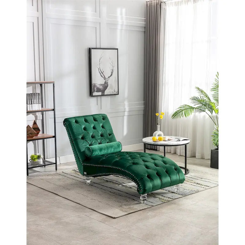 Divano-Chaise Lounge Contemporaneo in Velluto con Gambe in Acrilico e Cuscino Lombare