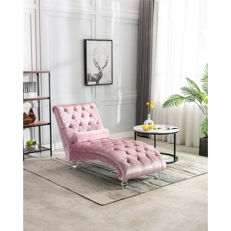 Divano-Chaise Lounge Contemporaneo in Velluto con Gambe in Acrilico e Cuscino Lombare