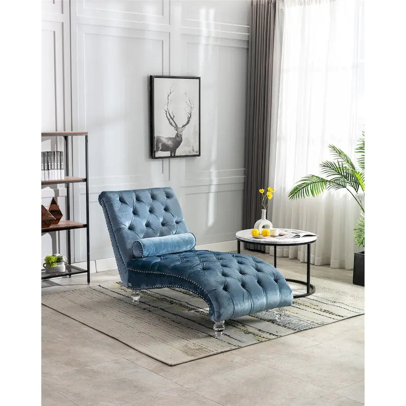 Divano-Chaise Lounge Contemporaneo in Velluto con Gambe in Acrilico e Cuscino Lombare