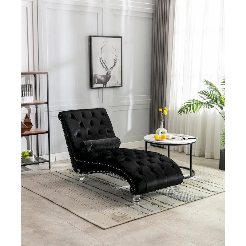 Divano-Chaise Lounge Contemporaneo in Velluto con Gambe in Acrilico e Cuscino Lombare