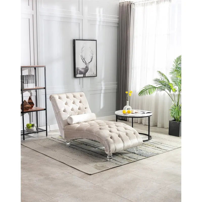 Divano-Chaise Lounge Contemporaneo in Velluto con Gambe in Acrilico e Cuscino Lombare