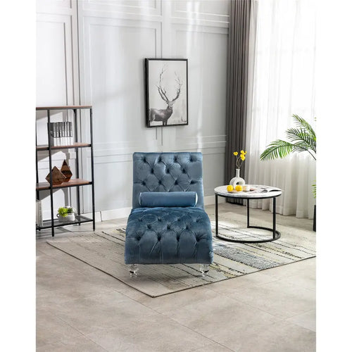Divano-Chaise Lounge Contemporaneo in Velluto con Gambe in Acrilico e Cuscino Lombare