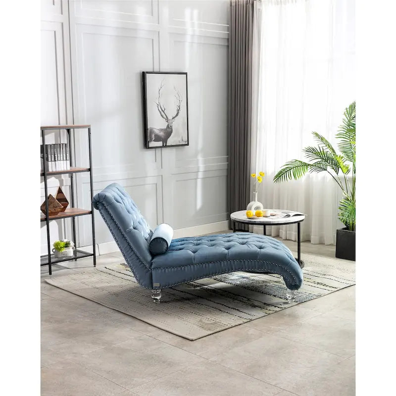 Divano-Chaise Lounge Contemporaneo in Velluto con Gambe in Acrilico e Cuscino Lombare