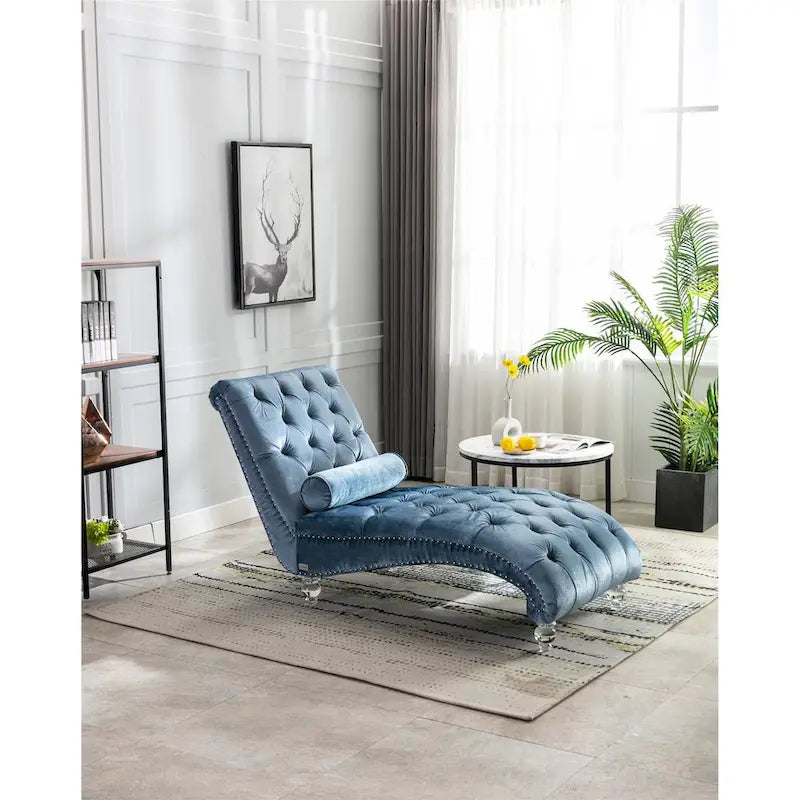 Divano-Chaise Lounge Contemporaneo in Velluto con Gambe in Acrilico e Cuscino Lombare