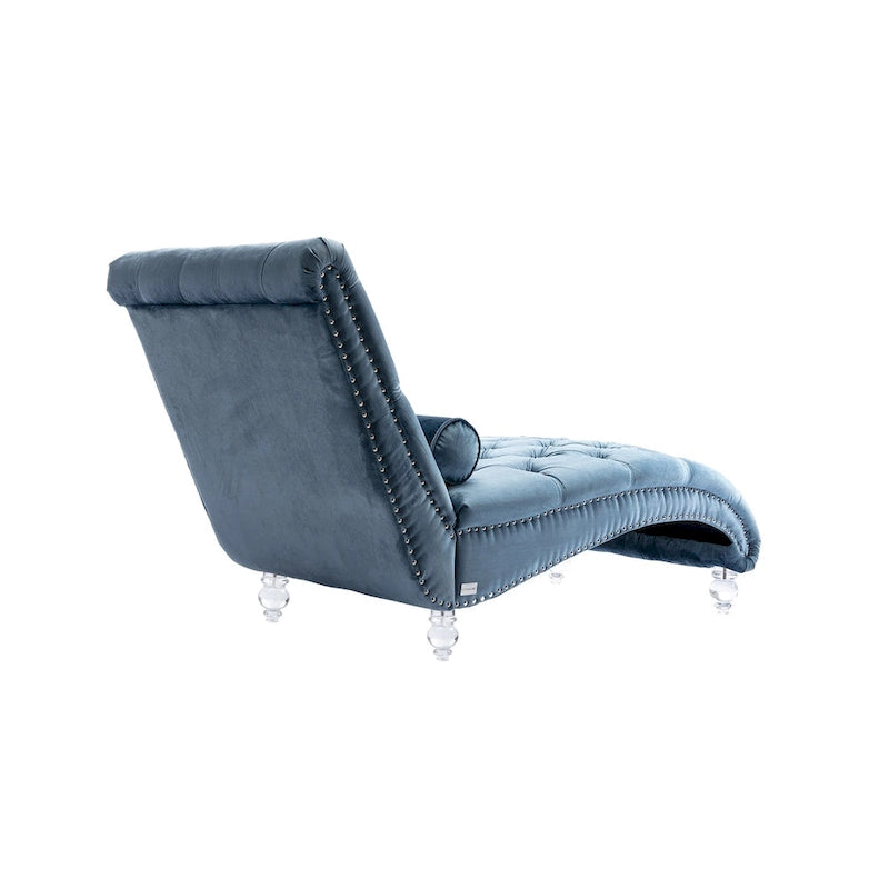 Divano-Chaise Lounge Contemporaneo in Velluto con Gambe in Acrilico e Cuscino Lombare