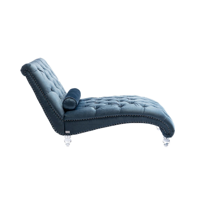 Divano-Chaise Lounge Contemporaneo in Velluto con Gambe in Acrilico e Cuscino Lombare