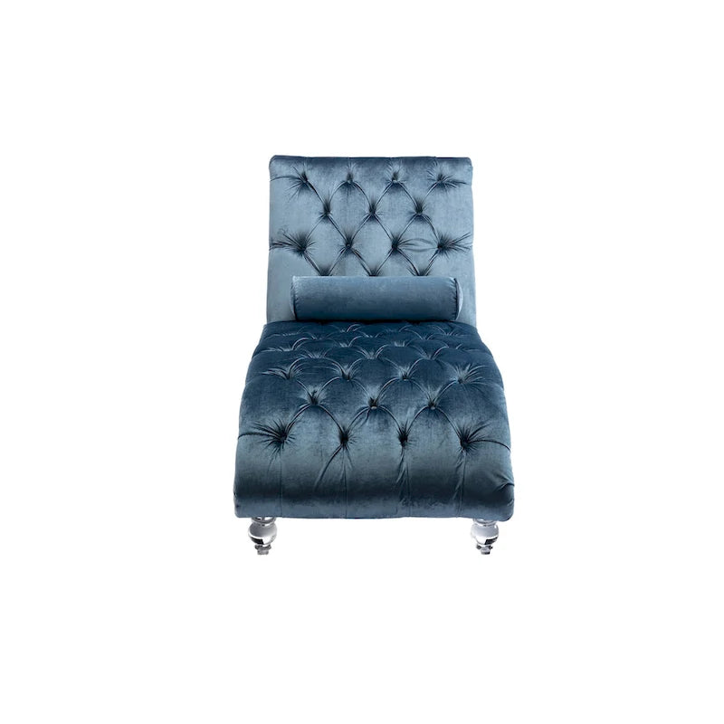 Divano-Chaise Lounge Contemporaneo in Velluto con Gambe in Acrilico e Cuscino Lombare