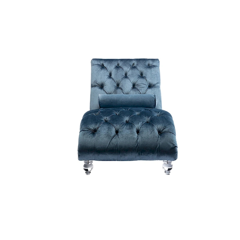 Divano-Chaise Lounge Contemporaneo in Velluto con Gambe in Acrilico e Cuscino Lombare