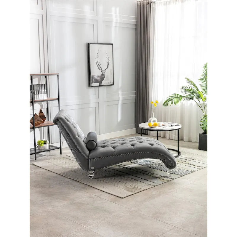 Divano-Chaise Lounge Contemporaneo in Velluto con Gambe in Acrilico e Cuscino Lombare