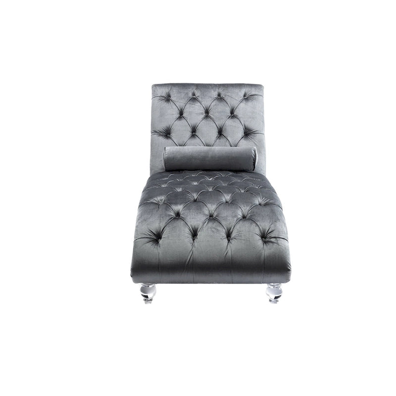 Divano-Chaise Lounge Contemporaneo in Velluto con Gambe in Acrilico e Cuscino Lombare