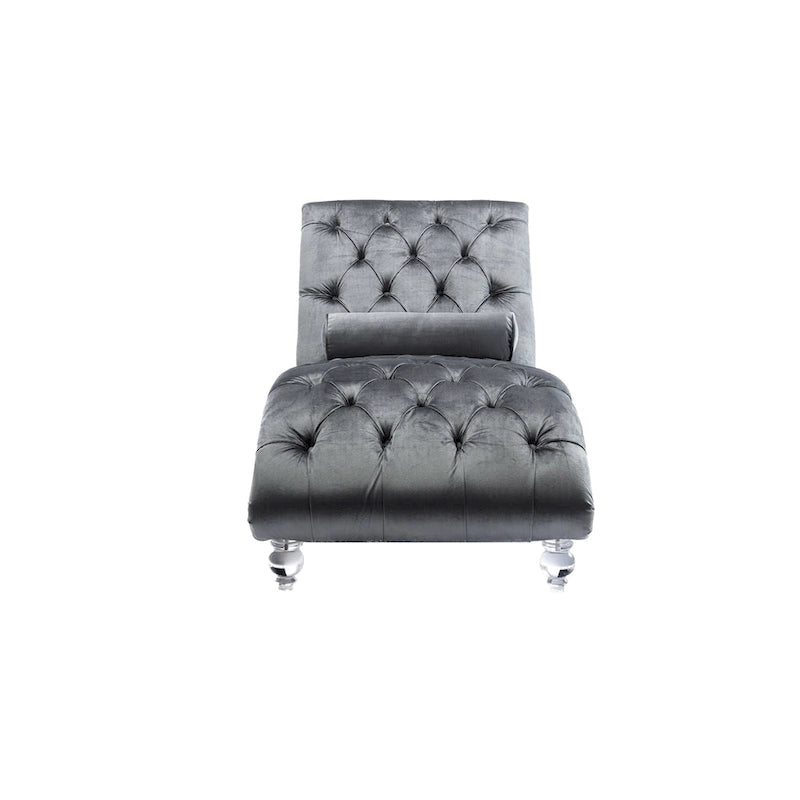 Divano-Chaise Lounge Contemporaneo in Velluto con Gambe in Acrilico e Cuscino Lombare