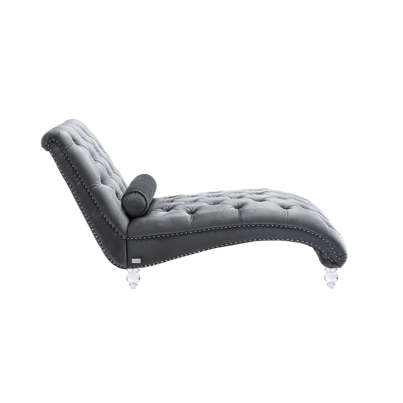 Divano-Chaise Lounge Contemporaneo in Velluto con Gambe in Acrilico e Cuscino Lombare