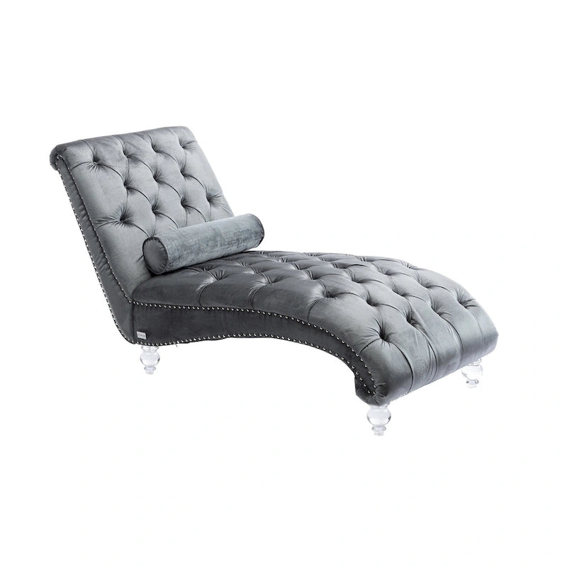 Divano-Chaise Lounge Contemporaneo in Velluto con Gambe in Acrilico e Cuscino Lombare