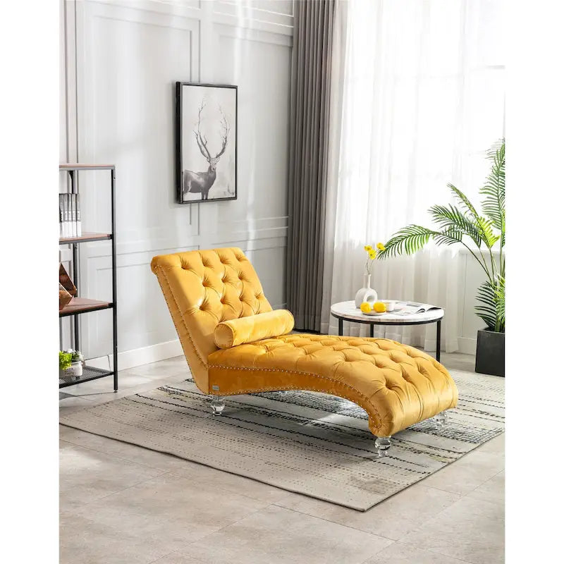 Divano-Chaise Lounge Contemporaneo in Velluto con Gambe in Acrilico e Cuscino Lombare