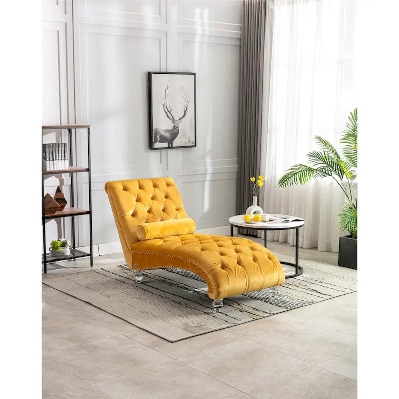 Divano-Chaise Lounge Contemporaneo in Velluto con Gambe in Acrilico e Cuscino Lombare