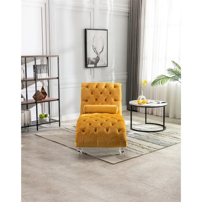 Divano-Chaise Lounge Contemporaneo in Velluto con Gambe in Acrilico e Cuscino Lombare