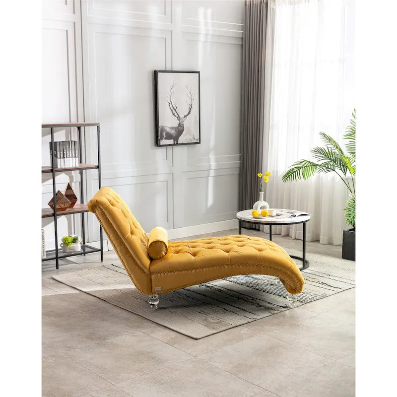 Divano-Chaise Lounge Contemporaneo in Velluto con Gambe in Acrilico e Cuscino Lombare
