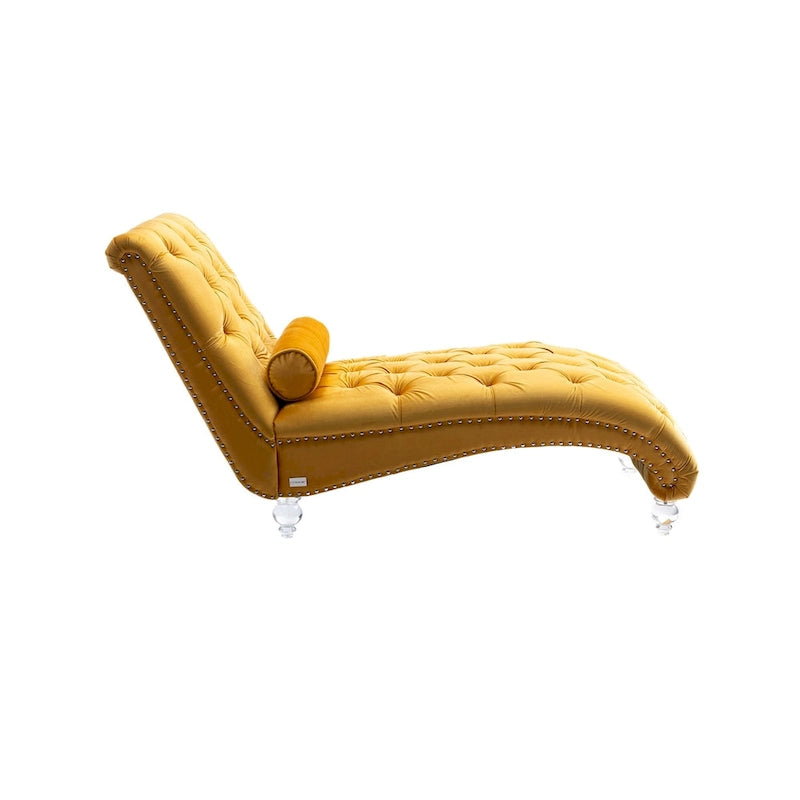 Divano-Chaise Lounge Contemporaneo in Velluto con Gambe in Acrilico e Cuscino Lombare