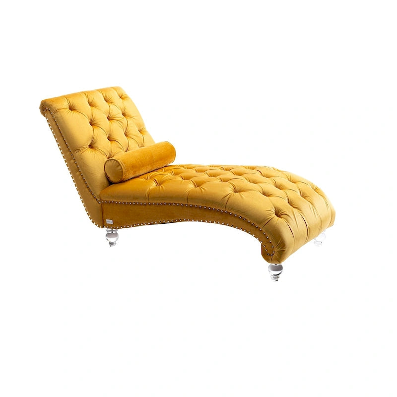 Divano-Chaise Lounge Contemporaneo in Velluto con Gambe in Acrilico e Cuscino Lombare