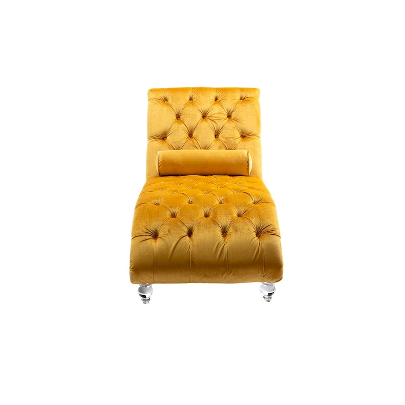 Divano-Chaise Lounge Contemporaneo in Velluto con Gambe in Acrilico e Cuscino Lombare