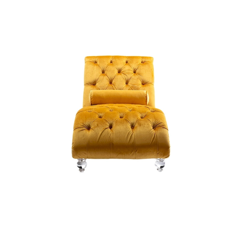 Divano-Chaise Lounge Contemporaneo in Velluto con Gambe in Acrilico e Cuscino Lombare