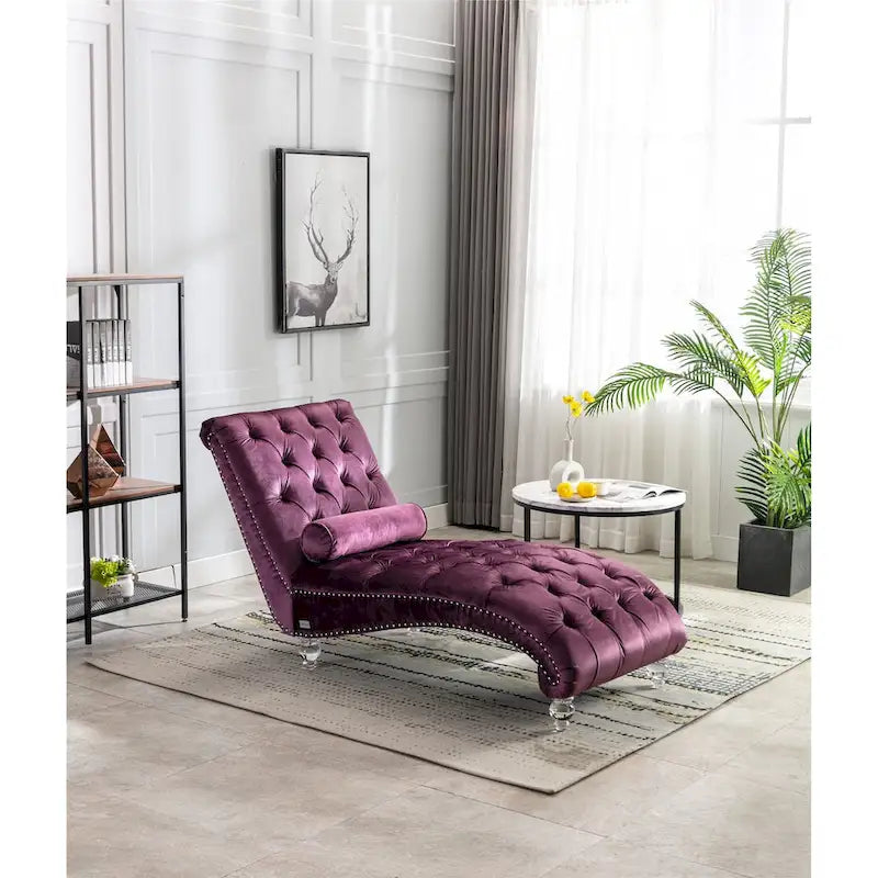 Divano-Chaise Lounge Contemporaneo in Velluto con Gambe in Acrilico e Cuscino Lombare