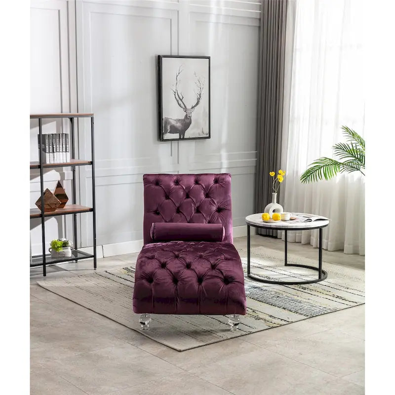 Divano-Chaise Lounge Contemporaneo in Velluto con Gambe in Acrilico e Cuscino Lombare