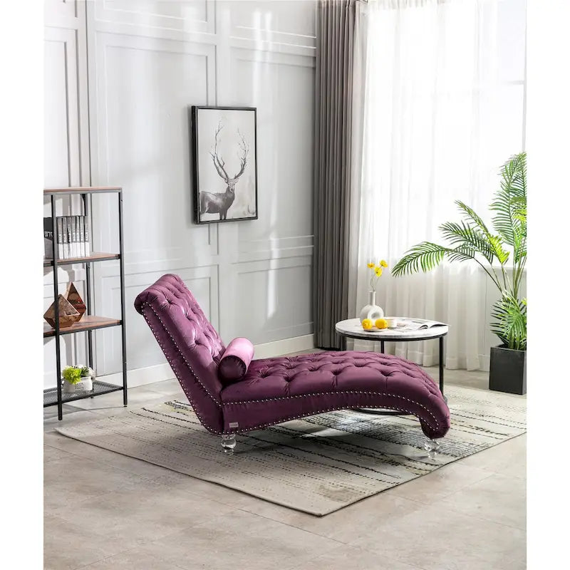 Divano-Chaise Lounge Contemporaneo in Velluto con Gambe in Acrilico e Cuscino Lombare