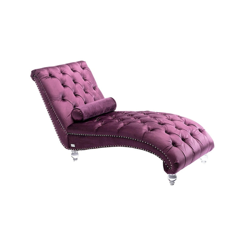 Divano-Chaise Lounge Contemporaneo in Velluto con Gambe in Acrilico e Cuscino Lombare
