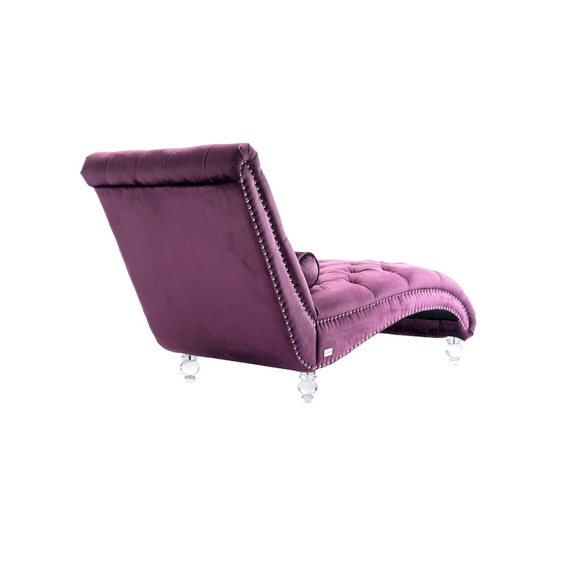Divano-Chaise Lounge Contemporaneo in Velluto con Gambe in Acrilico e Cuscino Lombare